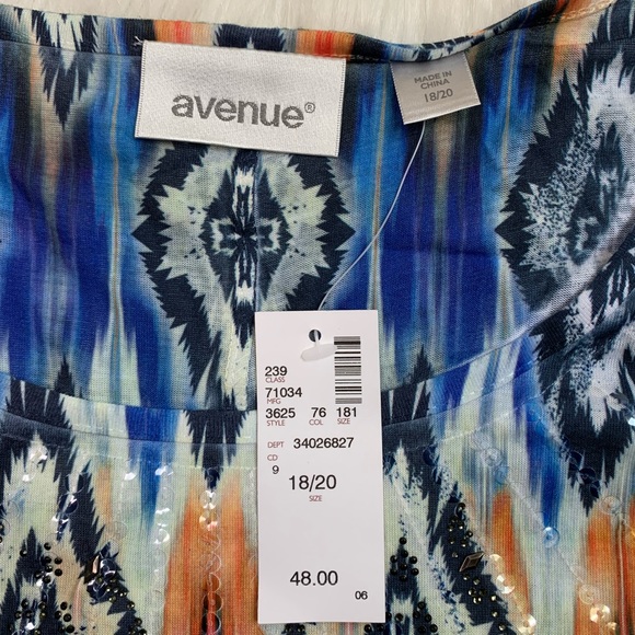 Avenue blue stripe shirt w/ ikat print 18/20 NWT plus size - Picture 4 of 8